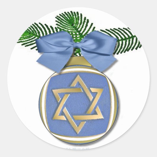 Judaica Hanukkah Star van David Ornament Print Ronde Sticker (Voorkant)
