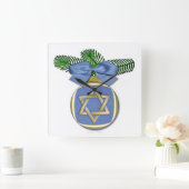 Judaica Hanukkah Star van David Ornament Print Vierkante Klok (Huis)