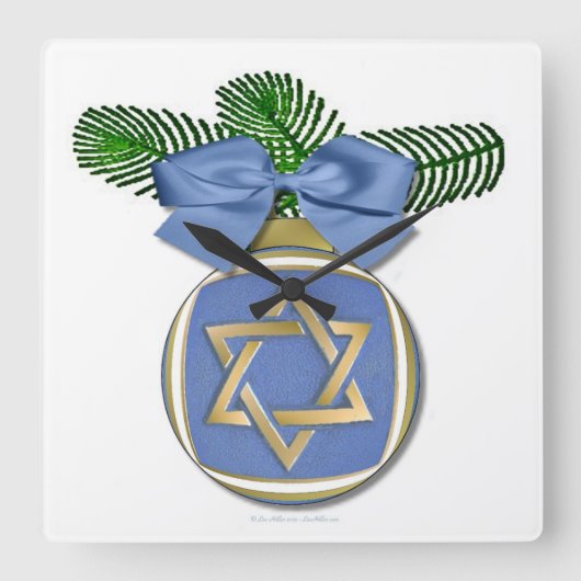 Judaica Hanukkah Star van David Ornament Print Vierkante Klok (Voorkant)