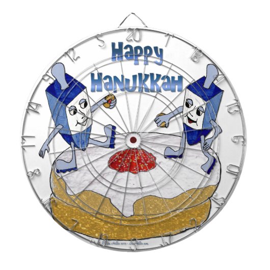 Judaica Happy Hanukkah Dancing Dreidels Doughnut Dartbord (Voorkant)