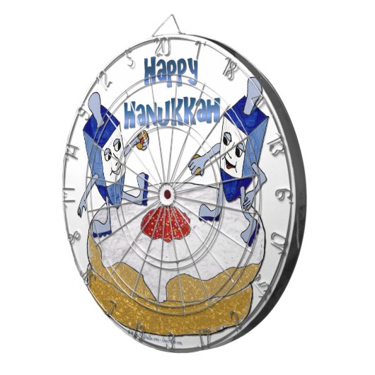 Judaica Happy Hanukkah Dancing Dreidels Doughnut Dartbord (Voorkant Rechts)