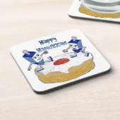 Judaica Happy Hanukkah Dancing Dreidels Doughnut Drankjes Onderzetter (Linkerzijde)