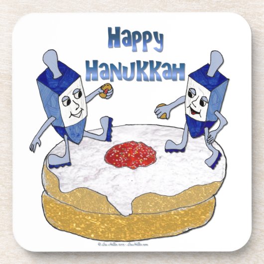 Judaica Happy Hanukkah Dancing Dreidels Doughnut Drankjes Onderzetter (Voorkant)