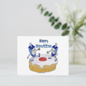 Judaica Happy Hanukkah Dancing Dreidels Doughnut Feestdagenkaart (Staand voorkant)