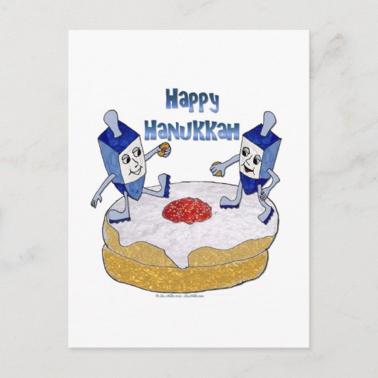 Judaica Happy Hanukkah Dancing Dreidels Doughnut Feestdagenkaart (Voorkant)