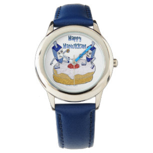 Judaica Happy Hanukkah Dancing Dreidels Doughnut Horloge