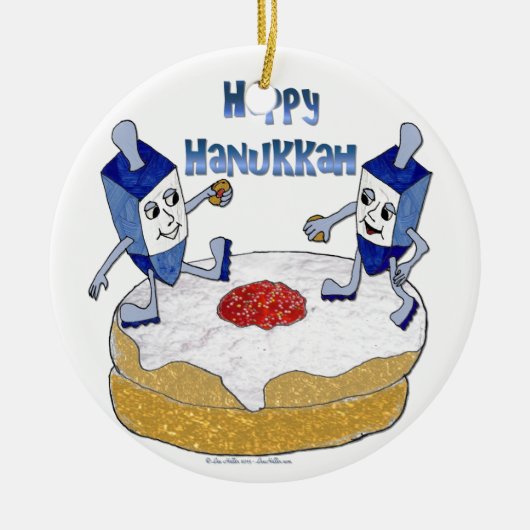 Judaica Happy Hanukkah Dancing Dreidels Doughnut Keramisch Ornament (Voorkant)