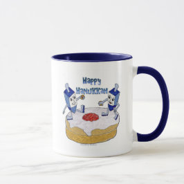 Judaica Happy Hanukkah Dancing Dreidels Doughnut Mok