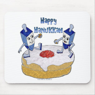 Judaica Happy Hanukkah Dancing Dreidels Doughnut Muismat