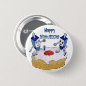 Judaica Happy Hanukkah Dancing Dreidels Doughnut Ronde Button 5,7 Cm (Voorkant /achterkant)