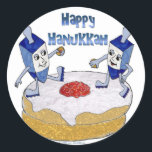 Judaica Happy Hanukkah Dancing Dreidels Doughnut Ronde Sticker<br><div class="desc">U bekijkt het Lee Hiller Design Collectie van Home en Kantoor Decor,  Apparel,  Gifts en Collectibles. De Design zijn onder meer Lee Hiller Photography en Mixed Media Digital Art Collectie. Je kunt haar Natuur fotografie uitzichten op http://HikeOurPlanet.com/ en haar wandelende blog volgen in Hot Springs National Park.</div>