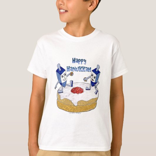 Judaica Happy Hanukkah Dancing Dreidels Doughnut T-shirt (Voorkant)