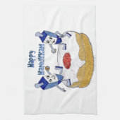 Judaica Happy Hanukkah Dancing Dreidels Doughnut Theedoek (Verticaal)