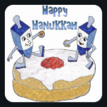 Judaica Happy Hanukkah Dancing Dreidels Doughnut Vierkante Sticker<br><div class="desc">U bekijkt het Lee Hiller Design Collectie van Home en Kantoor Decor,  Apparel,  Gifts en Collectibles. De Design zijn onder meer Lee Hiller Photography en Mixed Media Digital Art Collectie. Je kunt haar Natuur fotografie uitzichten op http://HikeOurPlanet.com/ en haar wandelende blog volgen in Hot Springs National Park.</div>