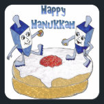 Judaica Happy Hanukkah Dancing Dreidels Doughnut Vierkante Sticker<br><div class="desc">U bekijkt het Lee Hiller Design Collectie van Home en Kantoor Decor,  Apparel,  Gifts en Collectibles. De Design zijn onder meer Lee Hiller Photography en Mixed Media Digital Art Collectie. Je kunt haar Natuur fotografie uitzichten op http://HikeOurPlanet.com/ en haar wandelende blog volgen in Hot Springs National Park.</div>