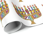 Judaica Happy Hanukkah Dreidel Menorah Cadeaupapier (Rol Hoek)