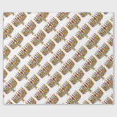 Judaica Happy Hanukkah Dreidel Menorah Cadeaupapier (Vlak)
