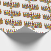 Judaica Happy Hanukkah Dreidel Menorah Cadeaupapier (Hoek)