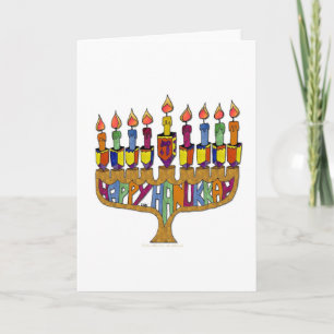 Judaica Happy Hanukkah Dreidel Menorah Feestdagen Kaart