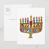 Judaica Happy Hanukkah Dreidel Menorah Feestdagenkaart (Voorkant / Achterkant)