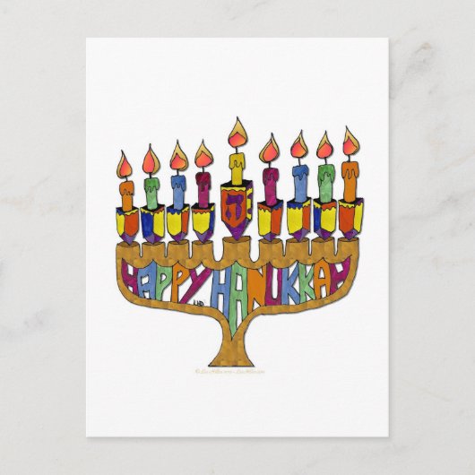 Judaica Happy Hanukkah Dreidel Menorah Feestdagenkaart (Voorkant)