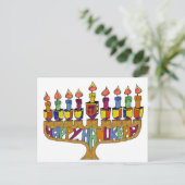 Judaica Happy Hanukkah Dreidel Menorah Feestdagenkaart (Staand voorkant)