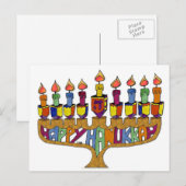 Judaica Happy Hanukkah Dreidel Menorah Feestdagenkaart (Voorkant / Achterkant)