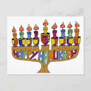Judaica Happy Hanukkah Dreidel Menorah Feestdagenkaart