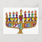 Judaica Happy Hanukkah Dreidel Menorah Feestdagenkaart (Voorkant)