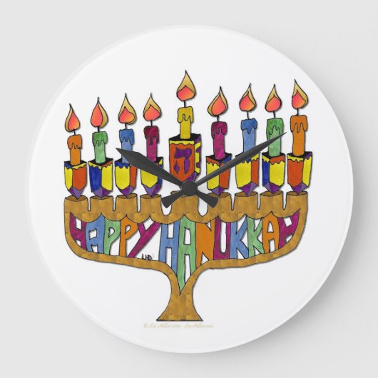 Judaica Happy Hanukkah Dreidel Menorah Grote Klok (Voorkant)