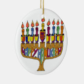 Judaica Happy Hanukkah Dreidel Menorah Keramisch Ornament (Rechts)