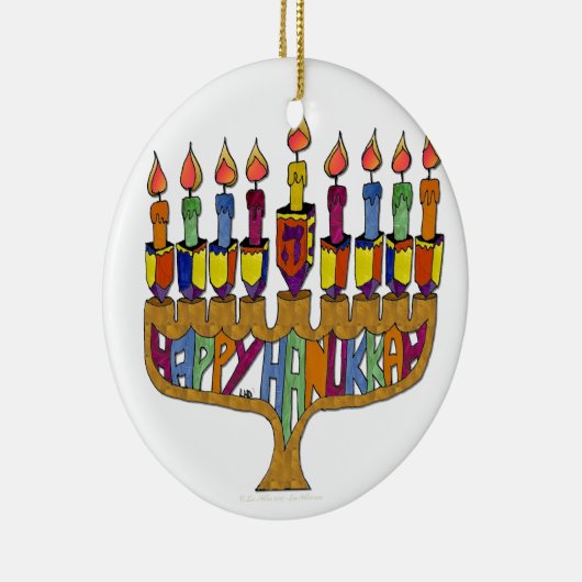 Judaica Happy Hanukkah Dreidel Menorah Keramisch Ornament (Rechts)
