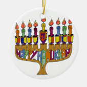 Judaica Happy Hanukkah Dreidel Menorah Keramisch Ornament (Voorkant)