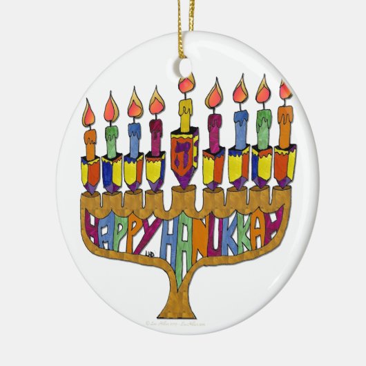 Judaica Happy Hanukkah Dreidel Menorah Keramisch Ornament (Links)