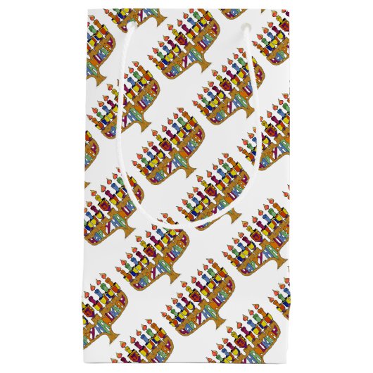 Judaica Happy Hanukkah Dreidel Menorah Klein Cadeauzakje (Voorkant)