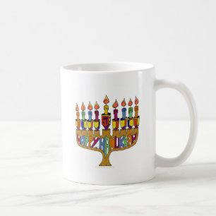 Judaica Happy Hanukkah Dreidel Menorah Koffiemok
