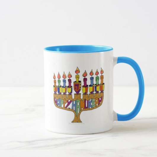 Judaica Happy Hanukkah Dreidel Menorah Mok (Rechts)