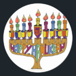 Judaica Happy Hanukkah Dreidel Menorah Ronde Sticker<br><div class="desc">U bekijkt het Lee Hiller Design Collectie van Home en Kantoor Decor,  Apparel,  Gifts en Collectibles. De Design zijn onder meer Lee Hiller Photography en Mixed Media Digital Art Collectie. Je kunt haar Natuur fotografie uitzichten op http://HikeOurPlanet.com/ en haar wandelende blog volgen in Hot Springs National Park.</div>