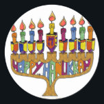 Judaica Happy Hanukkah Dreidel Menorah Ronde Sticker<br><div class="desc">U bekijkt het Lee Hiller Design Collectie van Home en Kantoor Decor,  Apparel,  Gifts en Collectibles. De Design zijn onder meer Lee Hiller Photography en Mixed Media Digital Art Collectie. Je kunt haar Natuur fotografie uitzichten op http://HikeOurPlanet.com/ en haar wandelende blog volgen in Hot Springs National Park.</div>