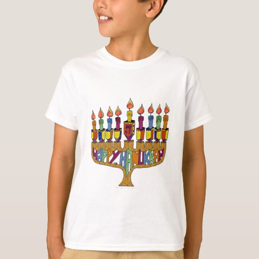 Judaica Happy Hanukkah Dreidel Menorah T-shirt (Voorkant)