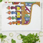 Judaica Happy Hanukkah Dreidel Menorah Theedoek (Gevouwen)