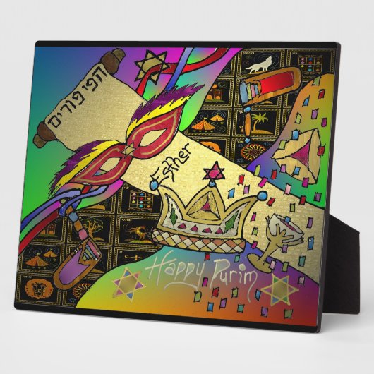 Judaica Happy Purim Jewish Holiday Plaque Fotoplaat (Zijkant)
