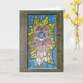 Judaica: Het Gloeien Hamsa w/Star van het mozaïek Kaart (Gele Bloem)