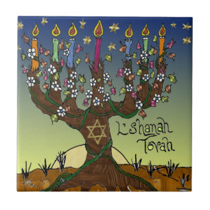 Judaica L'shanah Tovah Tree of Life Ceramic Tile Tegeltje