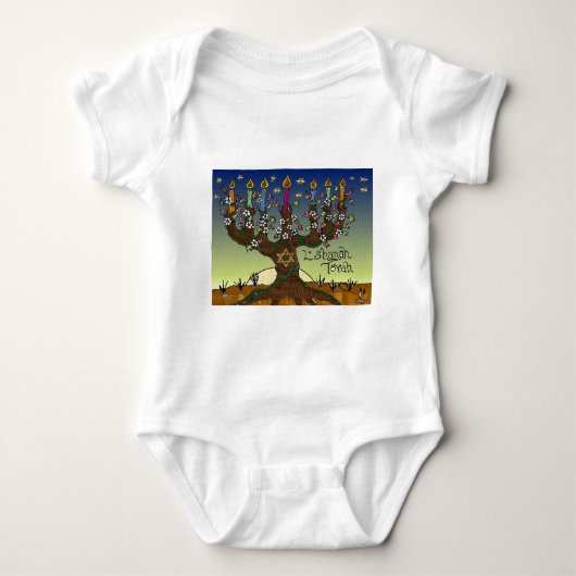 Judaica L'shanah Tovah Tree of Life Gifts Apparel Romper (Voorkant)