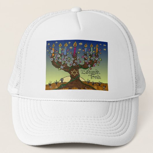 Judaica L'shanah Tovah Tree of Life Gifts Apparel Trucker Pet (Voorkant)