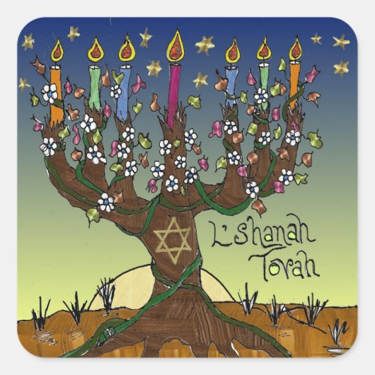 Judaica L'shanah Tovah Tree of Life Gifts Apparel Vierkante Sticker (Voorkant)