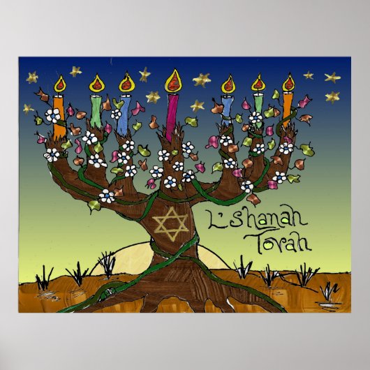 Judaica L'shanah Tovah Tree of Life Print Poster (Voorkant)