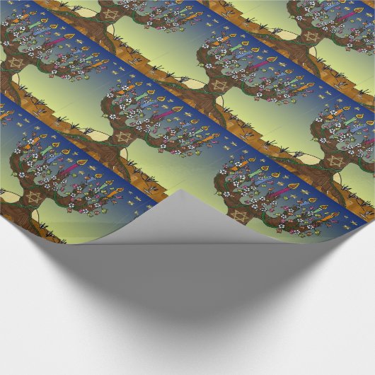 Judaica Menorah Tree of Life Kunstdruk Cadeaupapier (Hoek)