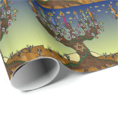 Judaica Menorah Tree of Life Kunstdruk Cadeaupapier (Rol Hoek)